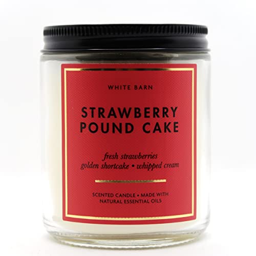 Bath & Body Works, White Barn 1-Wick Candle w/Essential Oils - 7 oz - New Core Scents! (Strawberry Pound Cake)