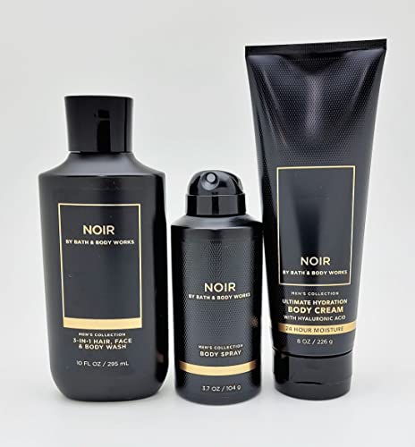 Bath & Body Works - Noir – For Men - 3 pc Bundle - 3-in-1 Hair, Face & Body Wash, Deodorizing Body Spray and Ultimate Hydration Body Cream – 2021