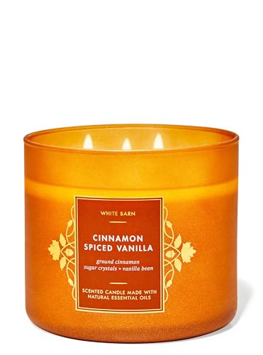 Bath and Body Works, White Barn 3-Wick Candle w/Essential Oils - 14.5 oz - 2021 Core Scents! (Cinnamon Spiced Vanilla)