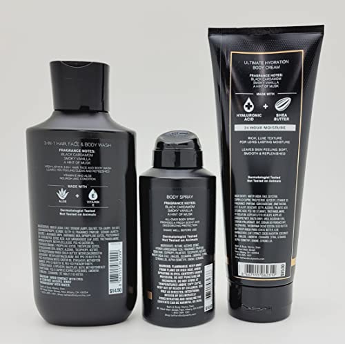 Bath & Body Works - Noir – For Men - 3 pc Bundle - 3-in-1 Hair, Face & Body Wash, Deodorizing Body Spray and Ultimate Hydration Body Cream – 2021