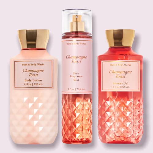 Bath & Body Works - Champagne Toast - Daily Trio - Shower Gel, Fine Fragrance Mist & Super Smooth Body Lotion (Packaging Varies)