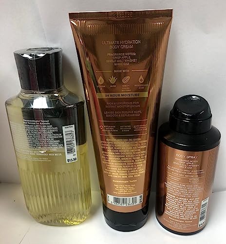 Bath & Body Works - Whiskey Reserve – For Men - 3 pc Bundle - 3-in-1 Hair, Face & Body Wash, Deodorizing Body Spray and Ultimate Hydration Body Cream – 2021