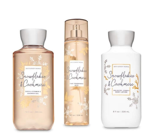 Bath & Body Works - Snowflakes & Cashmere - Daily Trio - Gift Set - Shower Gel, Fine Fragrance Mist and Body Lotion – (Packaging Varies)