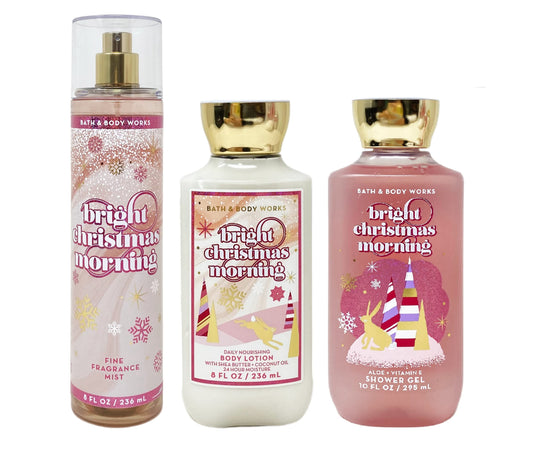 Bath & Body Works - Bright Christmas Morning Trio Gift Set - Fragrance Mist - Body Lotion and Shower Gel